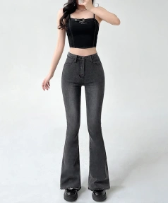 2025 Cotton Jeans High Waist Wide Leg Denim Pants Women With Tassels