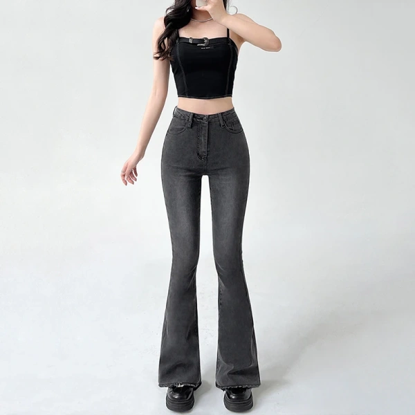 2025 Cotton Jeans High Waist Wide Leg Denim Pants Women With Tassels