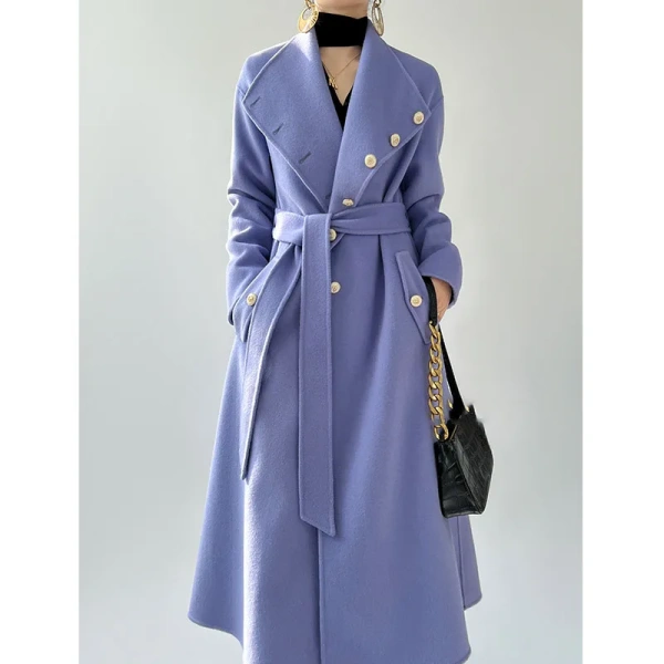 Senior Sense of Large Lapels Laced Double-sided Cashmere Coat Women 2025 Autumn and Winter New Long Temperament Wool Tweed Jacke - Image 3