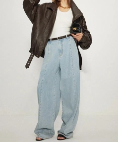 Casual High Waist Jeans Loose Denim Wide Leg Pants for Women