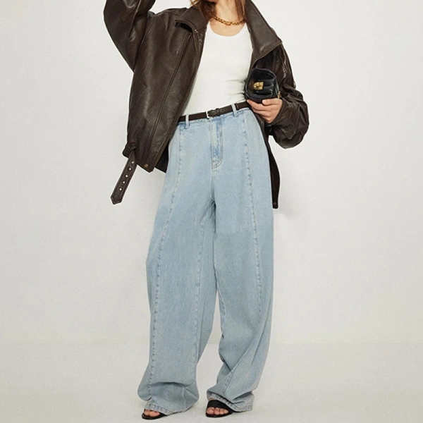 Casual High Waist Jeans Loose Denim Wide Leg Pants for Women