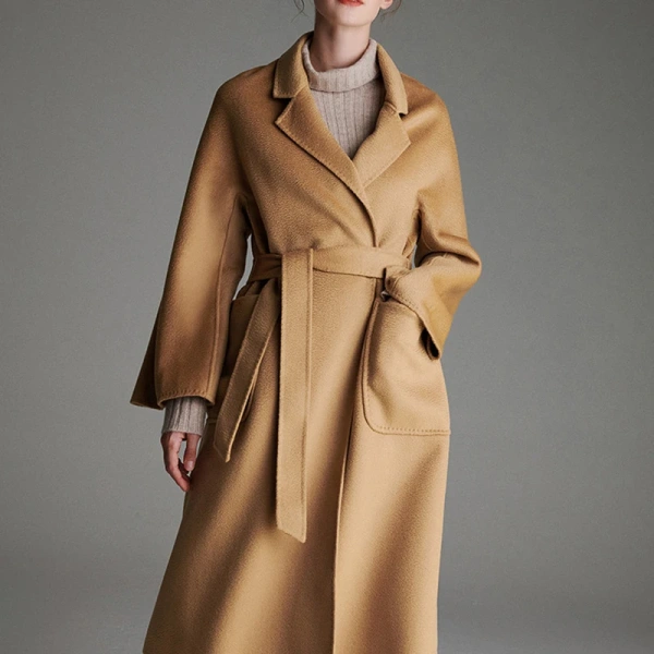 Women's Wool Blends Winter High Quality Double-faced Woolen Goods With Pocket Popular Design Long Wool Ladies Coat - Image 2