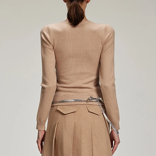 V Neck Knitwear Pullover Women Cropped Handmade Knitted Wool Sweater - Image 3