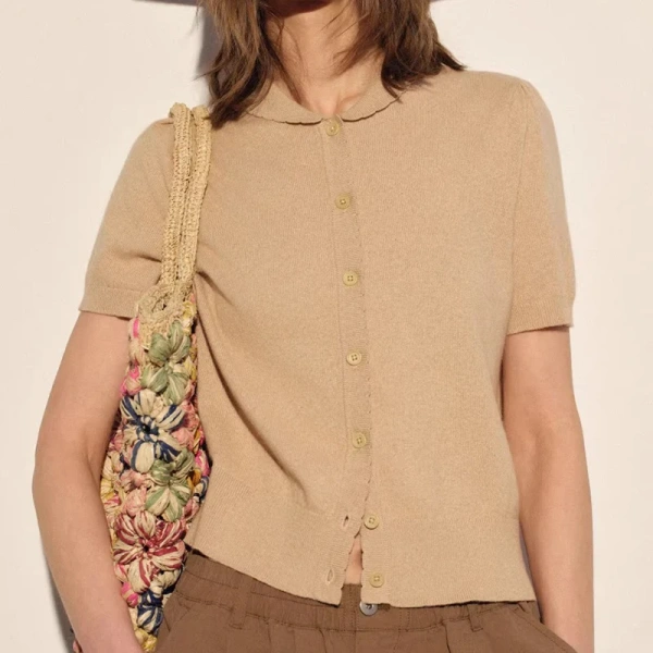 Summer Single Breasted Short Sleeve Knitted Cardigans Cotton Silk Knitwear for Women - Image 5
