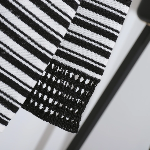 Winter Spring O Neck Stripe Pattern Knitted Cotton Pullover Sweater for Women - Image 4