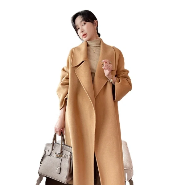 High-end High Quality Soft Warm Classic Double-breasted Lace-up Long-sleeved Women's Cashmere Coat