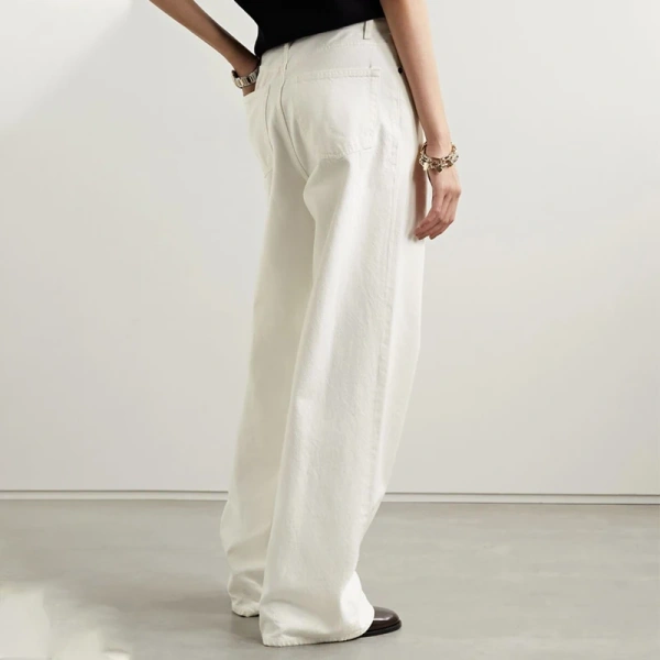 Spring Long Straight Leg Jeans White High Waisted 100% Cotton Denim Pants for Women - Image 2