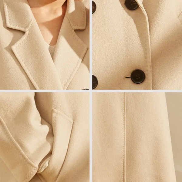 Haute Couture Double-faced Woolen Goods Winter  Double-breasted 100% Wool Coat Handmade Solid Color - Image 5