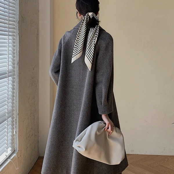 Winter Thickened Warm Women's Alpaca Wool Solid Color Coat Hand-sewn Simple Long Single-breasted Coat - Image 3