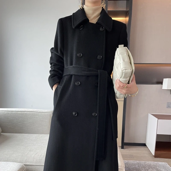 100%Cashmere Coat 2025 Autumn and Winter New Double-faced Woolen Coat in the Long Double-breasted High-end  Women's Clothing - Image 2