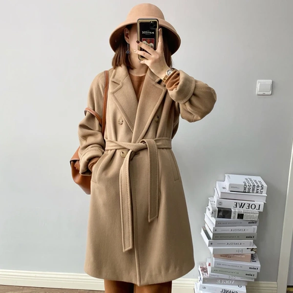 Winter High Quality Long Winter Wool Ladies Coat With Pocket Concealed Buckle New Design  Fashion Classic Commuting - Image 3