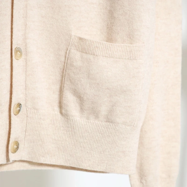 Single Breasted Wool Sweater V Neck 100% Wool Knitted Cardigan Women With Pockets - Image 3