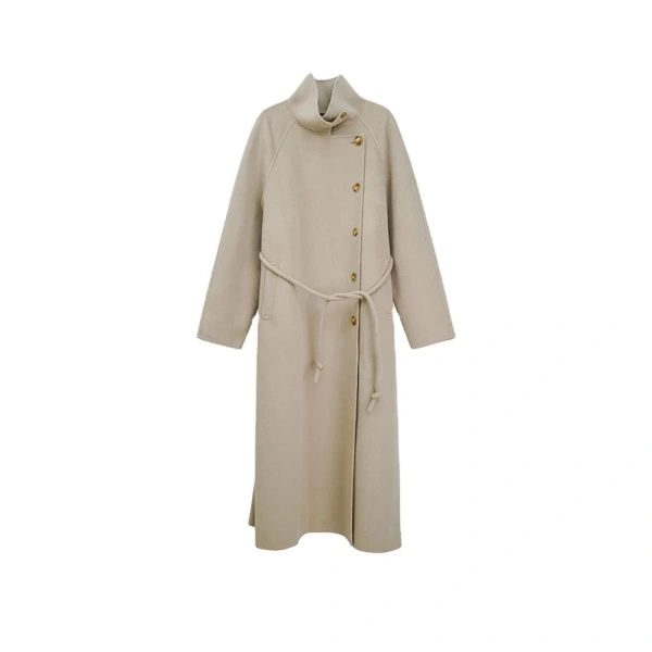 This Winter's New Small Round Neck Thickened Double-sided Wool Warm Coat square Neck Coat Fresh Simple Solid Color