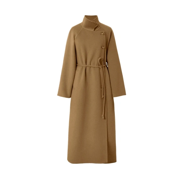 Stand Collar Design Sense Lacing in the Long Section Double-sided Tweed Cashmere Coat Female 2025 Autumn and Winter New - Image 6