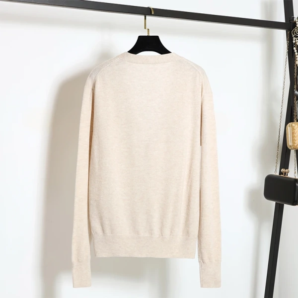 Single Breasted Wool Sweater V Neck 100% Wool Knitted Cardigan Women With Pockets - Image 2