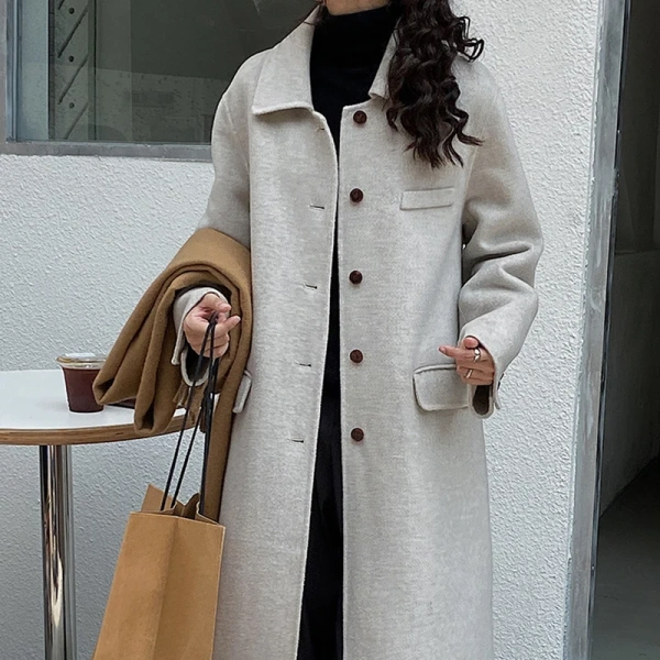 Haute Couture Double-faced Woolen Goods Winter  Peru 100% Wool Coat Handmade Solid Color Single Breasted - Image 6