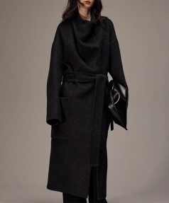 Winter Stand Collar Camel Hair Woolen Coat Luxury Double Faced Long Wool Coat Women with Belt