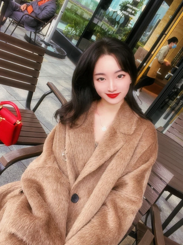 Real Pure Peruvian Imported Warm Alpaca Wool Mid-Length Winter Loose Coat Elegant Luxury Understated - Image 5