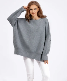 Solid Color Long Sleeve O Neck Pullover Women Loose Knitted Sweater