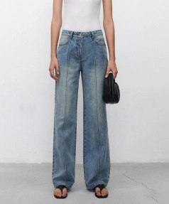 Spring High Waist Cotton Jeans Women Vintage Denim Wide Leg Pants