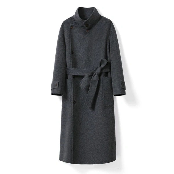 Winter Stand Collar Genuine Camel Cashmere Coat Double Faced Long Real Wool Coats Women With Belt