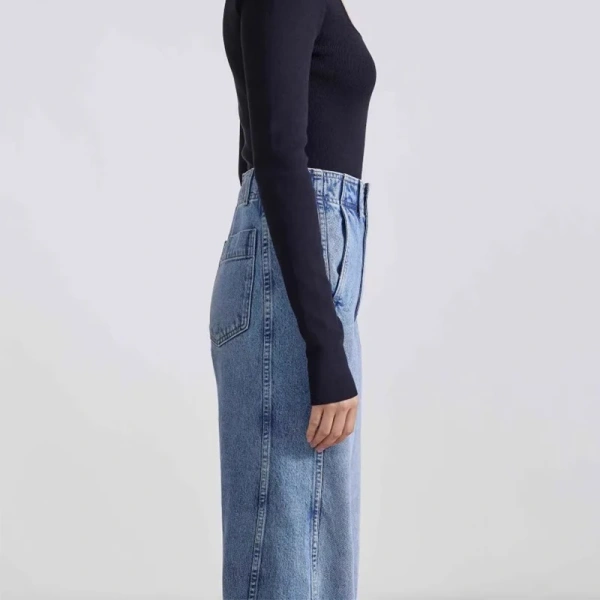 Casual Long 100% Cotton Straight Jeans Women High Waisted Denim Pants - Image 3