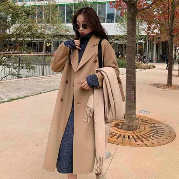 Double-breastedwomen's Wool Blends New Color  New Design Jacket Fashion Elegant Commuting Wool Coat Hot Sale High Quality