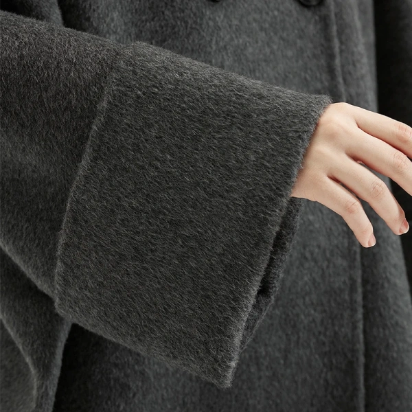 Autumn Winter O Neck Genuine Cashmere Coat Woman Solid Color Double Faced Real Wool Coat - Image 4
