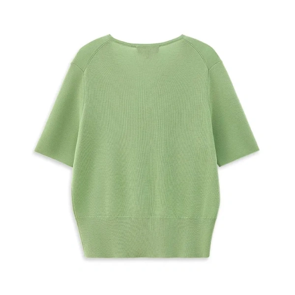 Summer V Neck Single Breasted Knitted Handmade Cardigans Short Sleeve 100% Wool  Knitwear for Women - Image 2