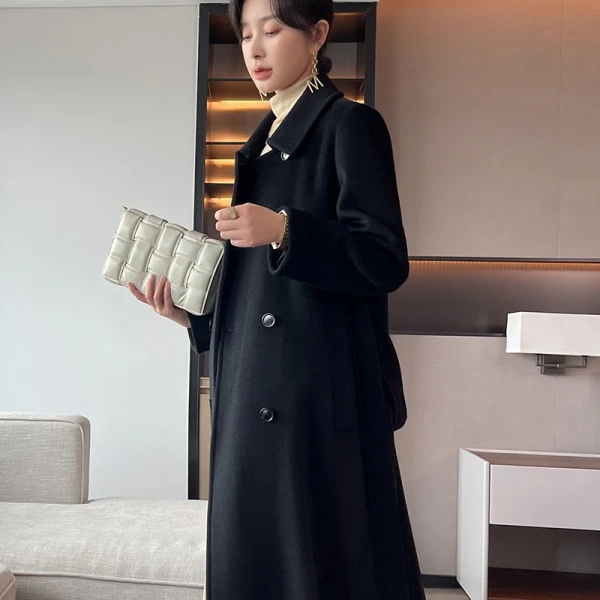 100%Cashmere Coat 2025 Autumn and Winter New Double-faced Woolen Coat in the Long Double-breasted High-end  Women's Clothing - Image 3