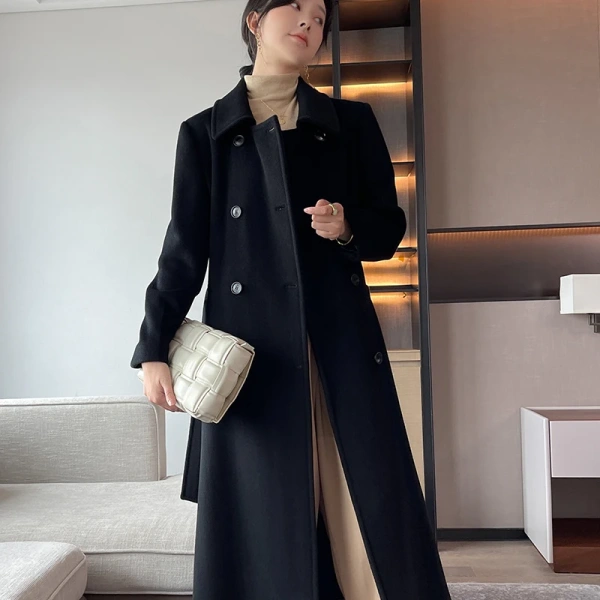 100%Cashmere Coat 2025 Autumn and Winter New Double-faced Woolen Coat in the Long Double-breasted High-end  Women's Clothing - Image 4