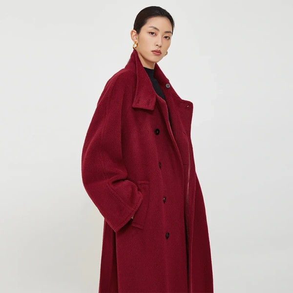 Vintage Stand-up Collar Top Sully Fleece Coat Long Loose Slouchy Wind Thickened Winter Alpaca Cashmere Coat Large Size - Image 2