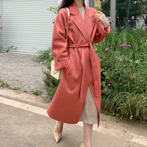 French Retro Double-sided Wool Coat Long Hair A-line Winter Long Thick High-grade Wool Coat for Women - Image 4