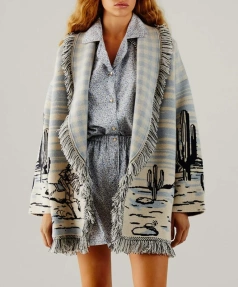 Winter Spring Long Sleeve Knitwear Coat Jacquard Knitted Wool Cardigan Sweater Women with Tassel