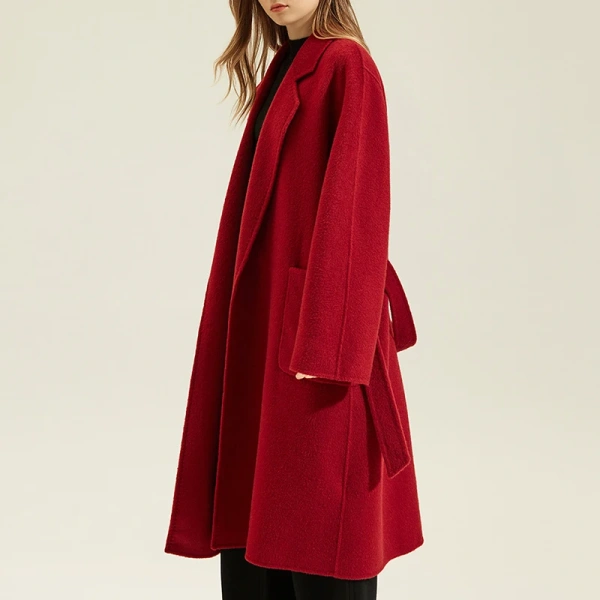 Handmade Goat Cashmere Coat Winter Genuine Long Genuine Wool Coats Women With Belt - Image 3