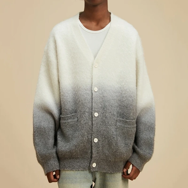 V Neck Winter Sweaters Tie Dye Gradient Color Knitted Cardigan Women for Women - Image 3
