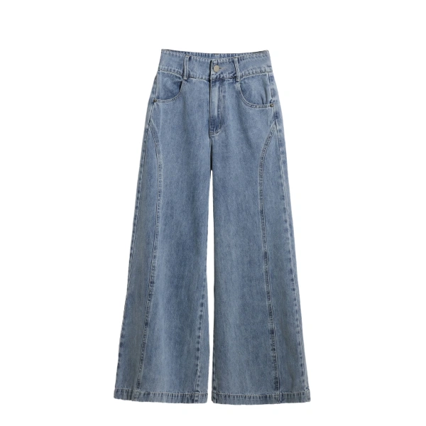 High Waist Long 100% Cotton Jeans Wide Leg Women Denim Pants