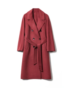 Double Faced Belted Cashmere Coat Winter Handmade Long Wool Coats for Women
