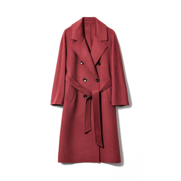 Double Faced Belted Cashmere Coat Winter Handmade Long Wool Coats for Women