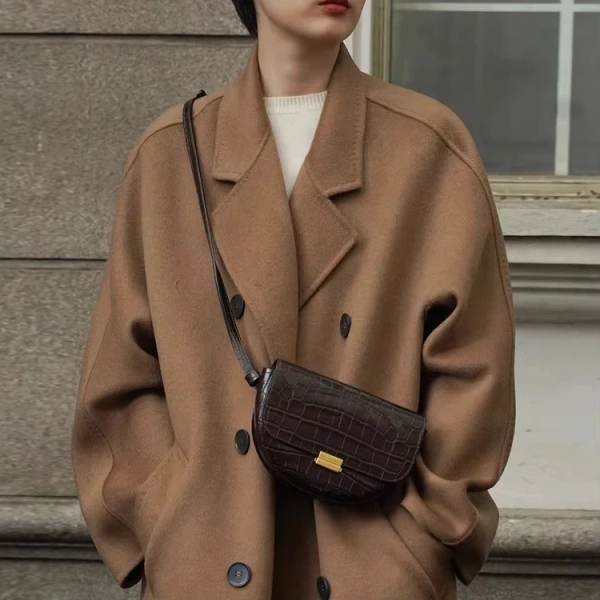 Cashmere Long Lapel Double-breasted Double-faced Wool Handmade Coat