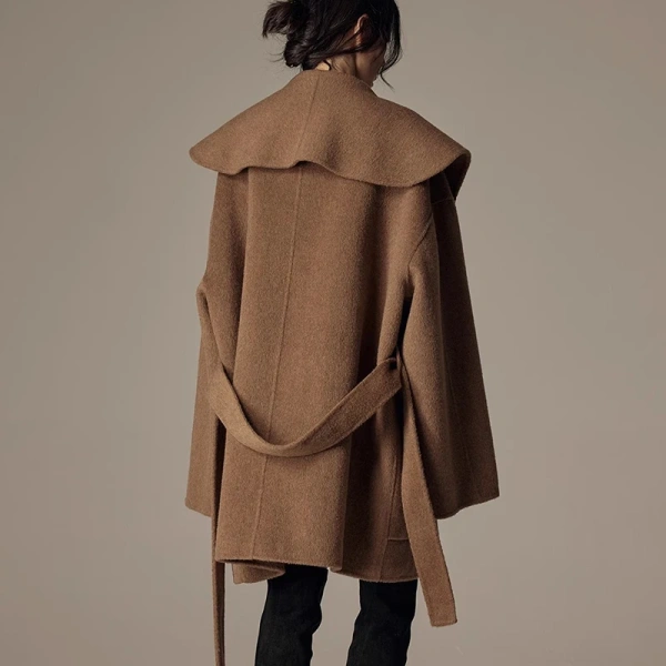 Big Turn Down Collar Camel Hair Coat Double Faced Handmade Wool Coat for Women - Image 2