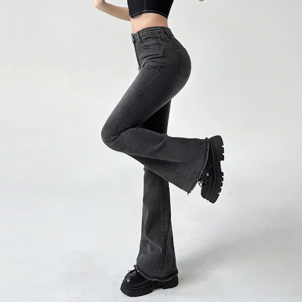 2025 Cotton Jeans High Waist Wide Leg Denim Pants Women With Tassels - Image 3