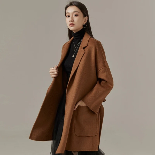 Winter High Quality Long Style Ladies Wool Coats Quality Goods Price With Pocket Water Ripple