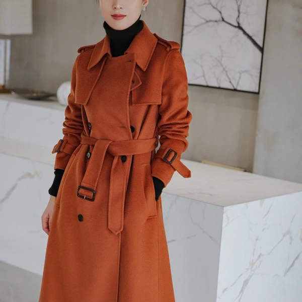 Women's Wool Blends Winter Haute Couture Water Ripple Women Wool Coat Simplicity Elegant Double-breasted Handmade - Image 4