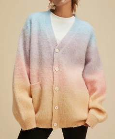 V Neck Winter Sweaters Tie Dye Gradient Color Knitted Cardigan Women for Women