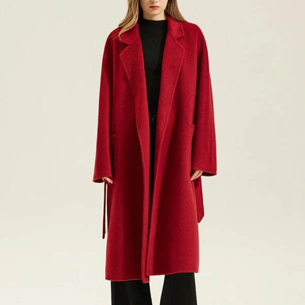 Handmade Goat Cashmere Coat Winter Genuine Long Genuine Wool Coats Women With Belt - Image 4