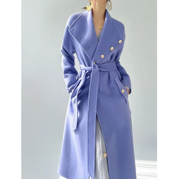 Senior Sense of Large Lapels Laced Double-sided Cashmere Coat Women 2025 Autumn and Winter New Long Temperament Wool Tweed Jacke