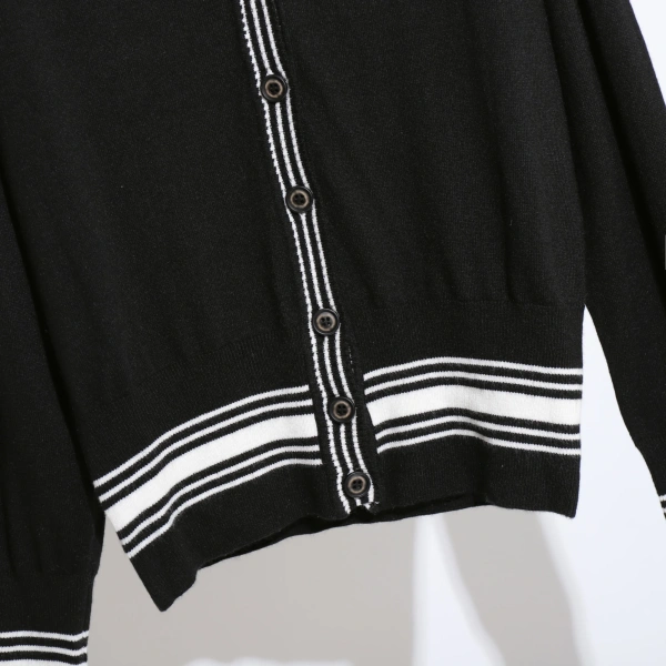 Stripe Single-Breasted V Neck Sweater 100% Wool Knitted Cardigan Women - Image 5