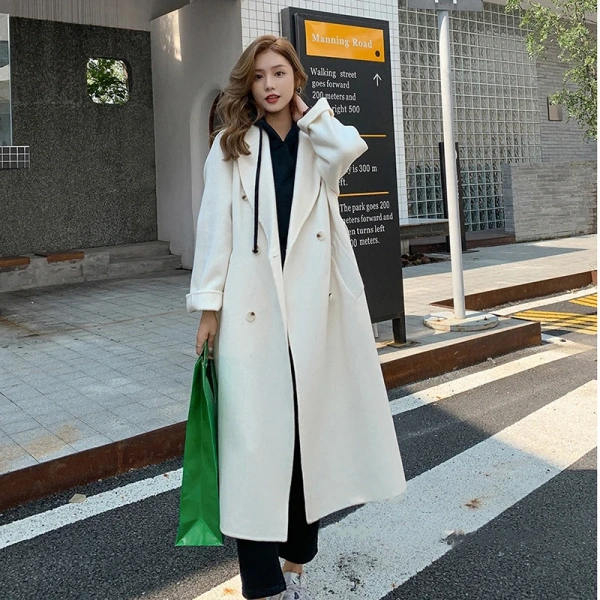 Small Batch Clothing Processing Winter Long Style Wool Women Coat Fashion Commuting Double-breasted With Pocket Handmade - Image 5