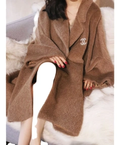 Real Pure Peruvian Imported Warm Alpaca Wool Mid-Length Winter Loose Coat Elegant Luxury Understated